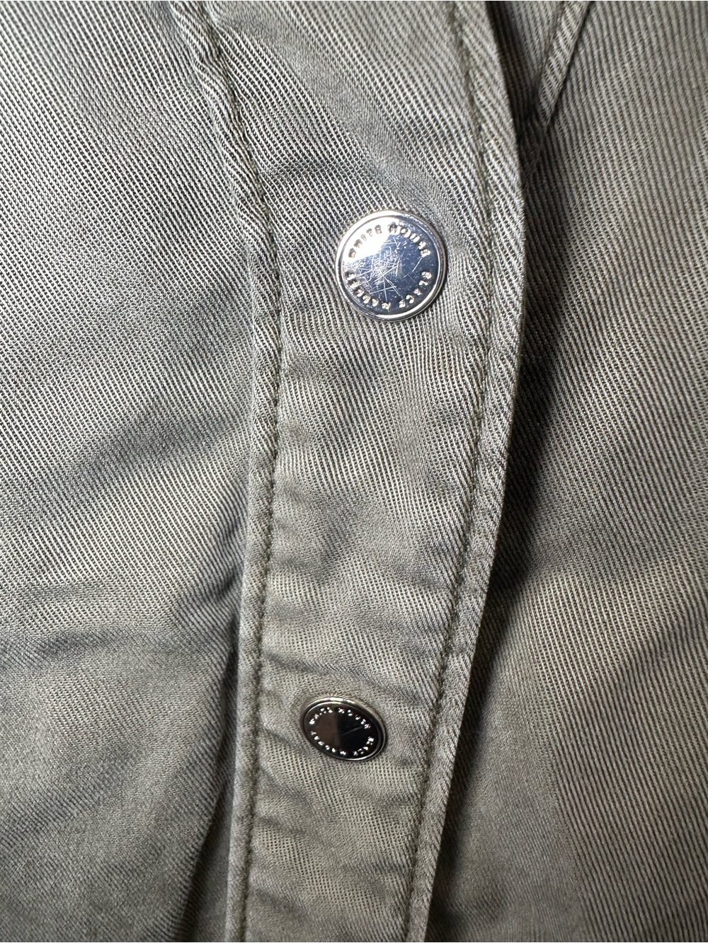 White House Black Market Olive Green Snap Front Puff Sleeve Shirt - Picture 7 of 9